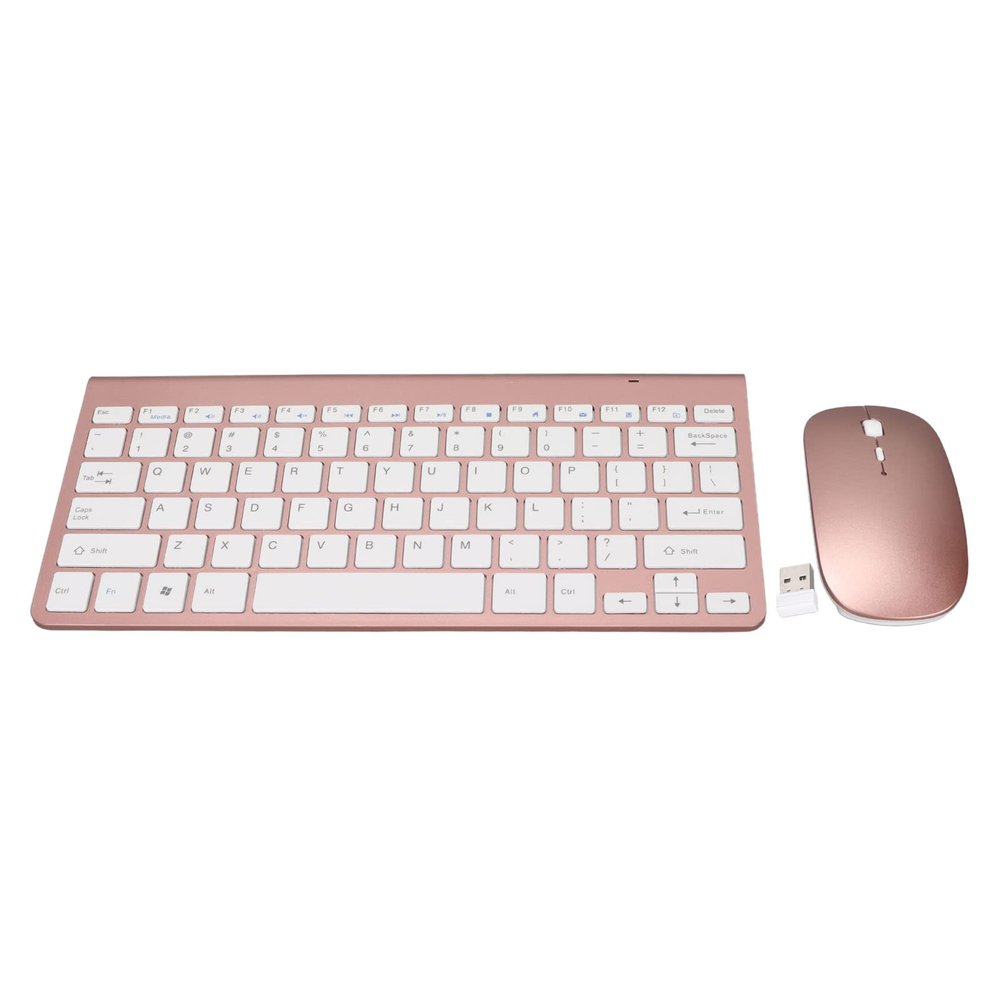 Wireless Keyboard and Mouse Combo, 2.4G USB, Rose Gold, Ergonomic Design with Thin Keycaps