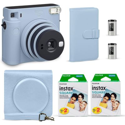 Fujifilm Instax Square SQ1 Instant Camera Glacier Blue + Fuji Instax Film Value Pack (40 Sheets) + Shutter Accessories Bundle, Includes Style Compatible Carrying Case, Photo Album 80 Pockets