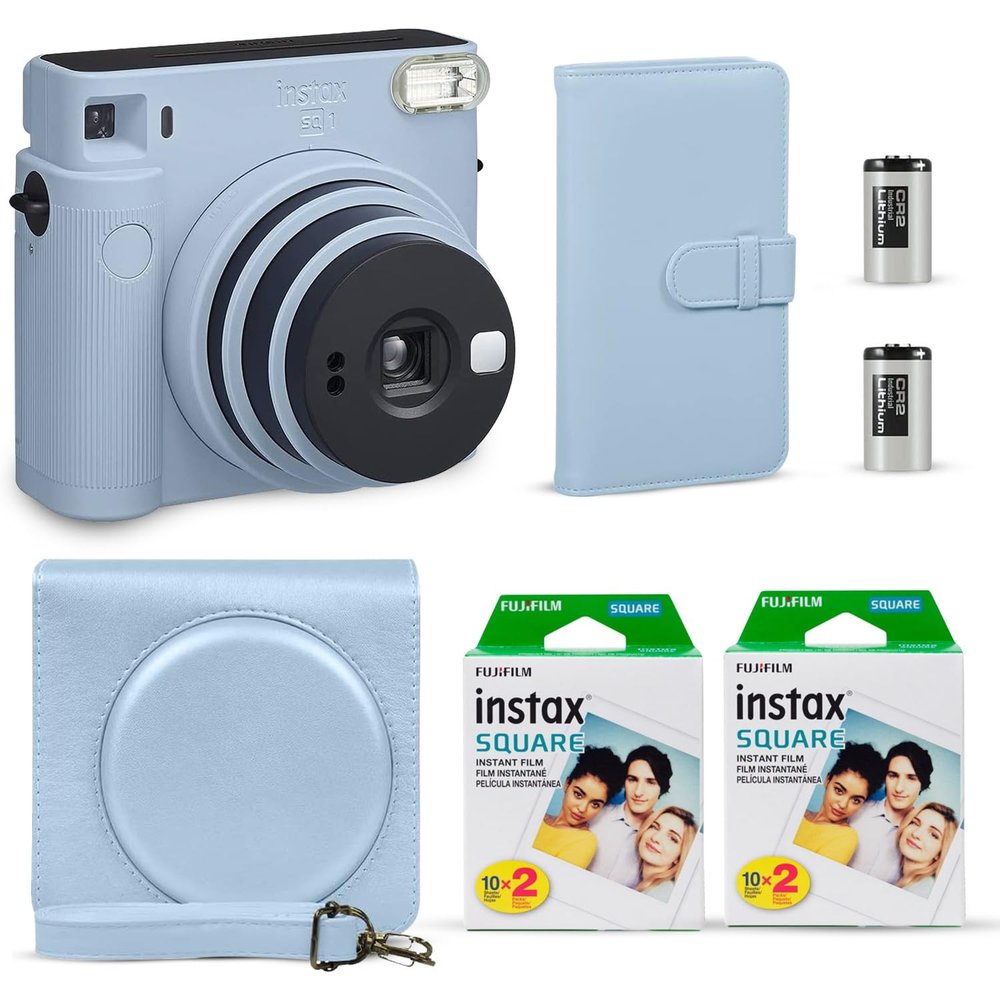 Fujifilm Instax Square SQ1 Instant Camera Glacier Blue + Fuji Instax Film Value Pack (40 Sheets) + Shutter Accessories Bundle, Includes Style Compatible Carrying Case, Photo Album 80 Pockets