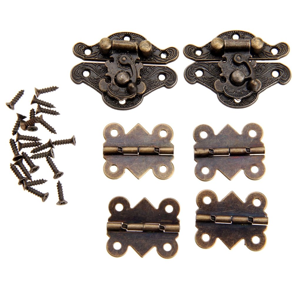 6Pcs/Set Cabinet Hinges with Antique Bronze Jewelry Wooden Box Case Toggle Hasp Latch Furniture Accessories Vintage Hardware