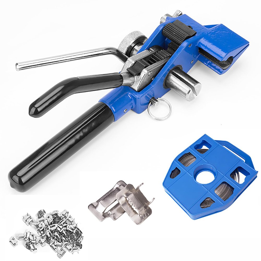 BDJSN Stainless Steel Cable Tie Banding Tools, Heavy Duty Cable Tie Tensioner Banding Strapping Packaging Kit, with 30 Meters of Tape and 100 Buckles for Fastening and Cutting Metal Cable Ties