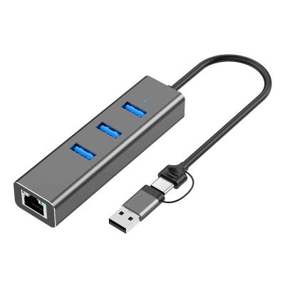 GXMRHWY USB-A/USB-C to 3 Port USB3.0 Ethernet Adapter
