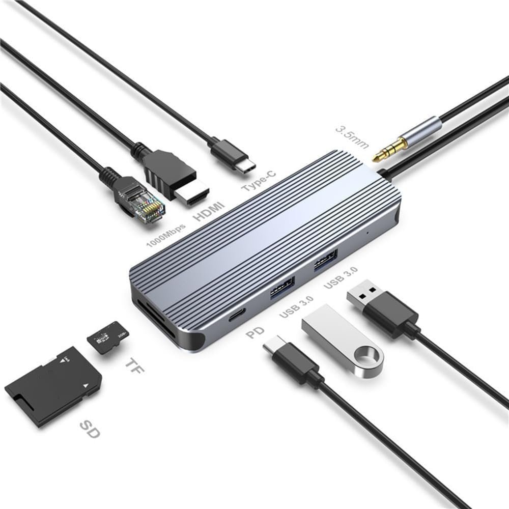 GXMRHWY 8 in 1 Aluminum USB Hub USB Type C Hub 3 0 Multi Function Adapter