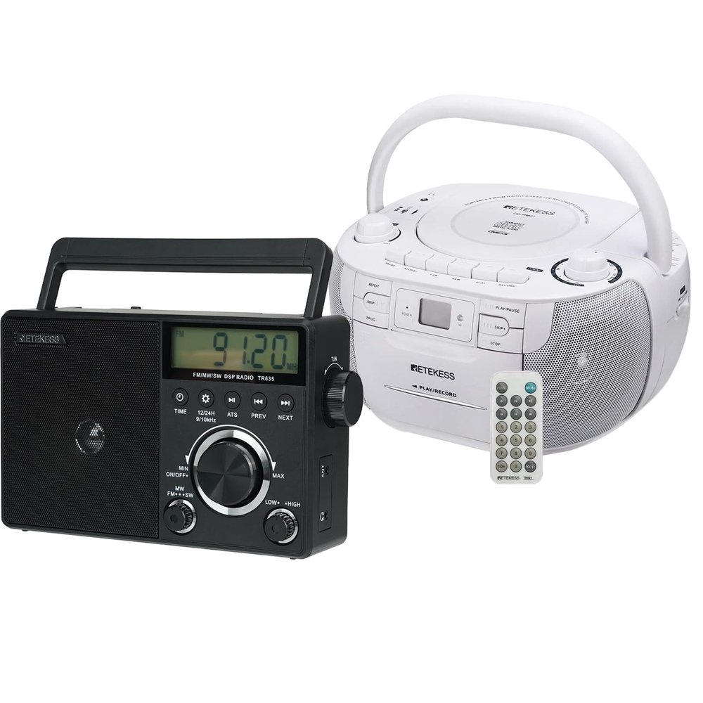 Retekess TR621 CD and Cassette Player Combo TR635 Portable Shortwave Radio, AM FM Digital Radio, Backlight LCD Display, ATS, External Antenna Socket, 3.5mm Earphone Jack, Time Setting, Battery Operate