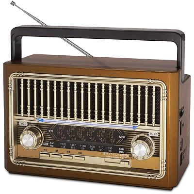 YUNTUBUK Retro Portable Radio AM FM, Powerful Reception, Shortwave Portable Vintage Radio Equipped with Bluetooth Speaker, Flashlight,Support TF Card, USB Disk for Home Kitchen Outdoor