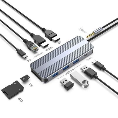 GXMRHWY 10 in 1 USB Type C HUB with to 8K HDMI DP +USB 3.0 Ports+SD/TF Card Reader, Multiport Adapter