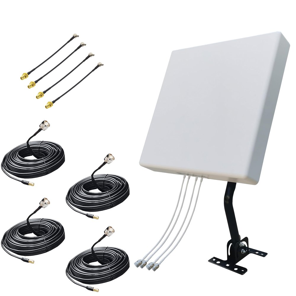 4x4 MIMO Panel Antennas High-Performance Kit for T-Mobile, AT&T, & Verizon 4G LTE & 5G Cellular Modems600-6000MHz, 32.8ft Cables, TS9, SMA, J-Mount Pole