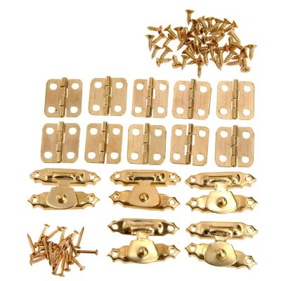 15Pcs/Set Antique Bronze/Gold Furniture Cabinet Hinges withJewelry Wooden Box Case Toggle Hasp Latch Iron Vintage Hardware (Color : Gold)