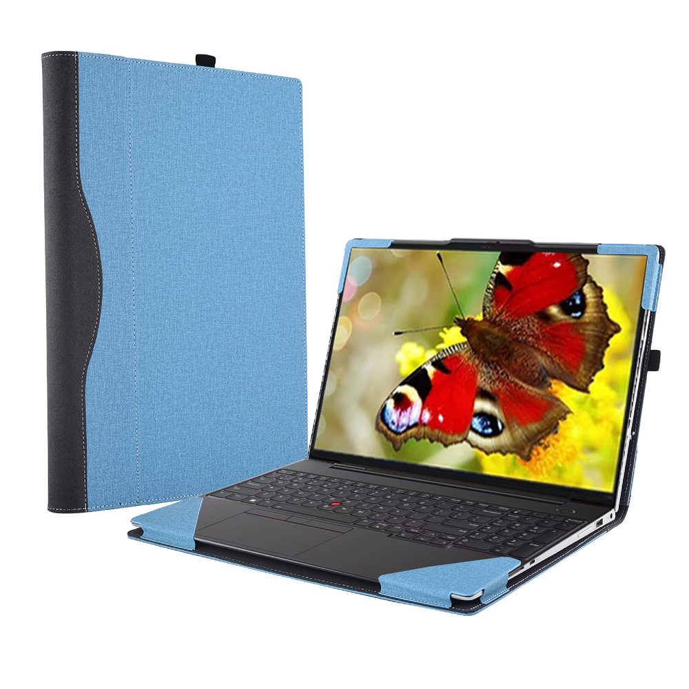 Forubar Laptop Case Cover for Lenovo ThinkPad E16 Gen 1 2023 16 inch [Do Check Model] Notebook Sleeve Computer Bag Protective PU Leather Shell with Pen Holder Accessories (Light Blue)