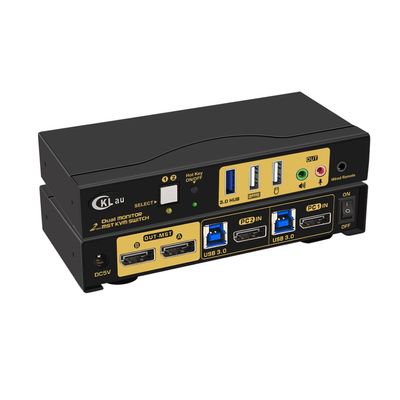 CKLau 2 Port MST KVM Switch Displayport 2 Computers 2 Monitors (1 DP in, 2 DP Out) 4K60Hz 2K144Hz with Audio, Microphone, Cables, and Hub Supports Hot Key Switching Suit for Laptop Use Dual Monitors