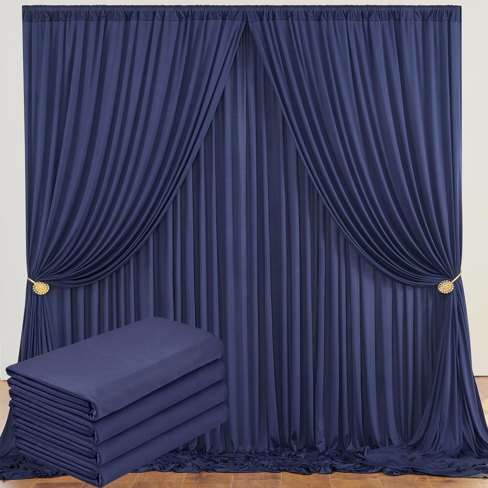 10ftx20ft Navy Blue Backdrop Curtain Panels for Parties, 4 Panels 5ftx10ft Wrinkle Free Polyester Photography Backdrop Drapes for Wedding Birthday Party