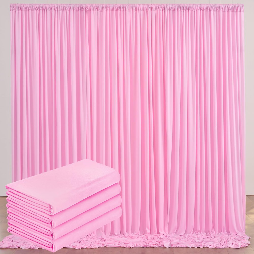 10ftx20ft Baby Pink Backdrop Curtain Panels for Parties, 4 Panels 5ftx10ft Wrinkle Free Polyester Photography Backdrop Drapes for Wedding Birthday Party