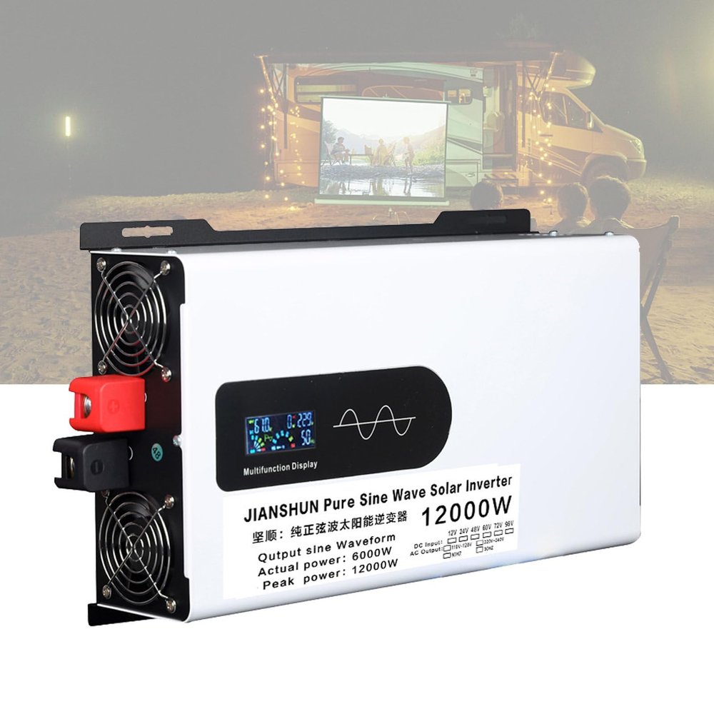 5000W 6000W 8000W 10000W 12000W Pure Sine Wave Inverter 12V/24V/48V/60V/72V Dc to Ac 110V-240V Car Converter Power Inverter with LCD Display and Cooling Fans,12000W-72V