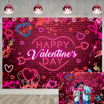 Happy Valentine's Day Banner Backdrop 6x4FT Red Glitter Heart Valentines Photography Background Valentines Theme Party Decorations Couple Studio Portrait Pictures Shoot Props