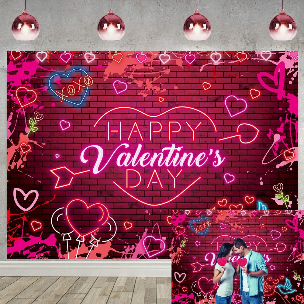Happy Valentine's Day Banner Backdrop 6x4FT Red Glitter Heart Valentines Photography Background Valentines Theme Party Decorations Couple Studio Portrait Pictures Shoot Props