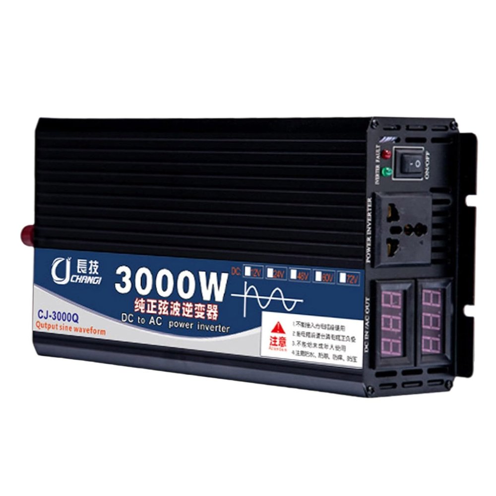 3000W 4000W 5000W Inverter 12V 24V 48V 60V 110V 220V Pure Sine Power Inverter Pure Sine Wave Voltage Transformer with Dual AC Sockets and LCD Display for Car, Camping, Travel,3000W-12Vto110V