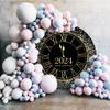 Laeacco 7.2x7.2ft 2025 Happy New Year Round Backdrop Clock Twelve O'clock Countdown Circle Backdrop Cover Black Gold Sequin Dots Photo Background for Xmas New Years Eve Festival Party Photo Booth Prop view 2