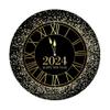 Laeacco 7.2x7.2ft 2025 Happy New Year Round Backdrop Clock Twelve O'clock Countdown Circle Backdrop Cover Black Gold Sequin Dots Photo Background for Xmas New Years Eve Festival Party Photo Booth Prop view 4