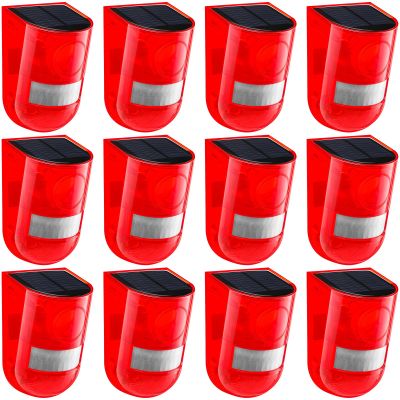 Qualirey 12 Pack Solar Sound and Light Alarm Motion Sensor 129db Outdoor Security Siren Waterproof Motion Activated Detector Alarm 6 LEDs Flash Warning Strobe System for Home, Farm (Red)