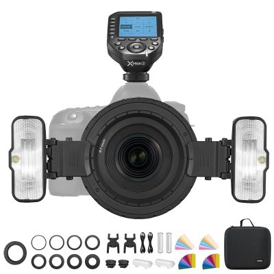 Godox 2x MF12 Compact Macro Flash with XproII Trigger for Sony Cameras, MF12-K2 2.4G 12W TTL Mini Flash 2-Light Kit with Built-in 3.7V/6.29W Battery, XproII-S Trigger Transmitter, Diffuser and Filters