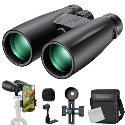 K&F Concept 12X50 Binoculars Telescope with Smartphone Adapter, Tripod Adapter, Cleaning Cloth, FMC Lens BAK4 Prism for Adults, HD Binoculars for Bird Watching Hunting Hiking Camping Travelling