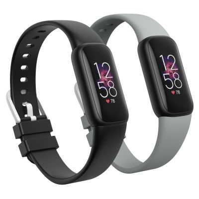 2 Pack Waterproof Bands Compatible with Fitbit Luxe Bands for Women Men, Classic Soft Sports Replacement Wristbands (Large 6.7" -8.3", black/grey)
