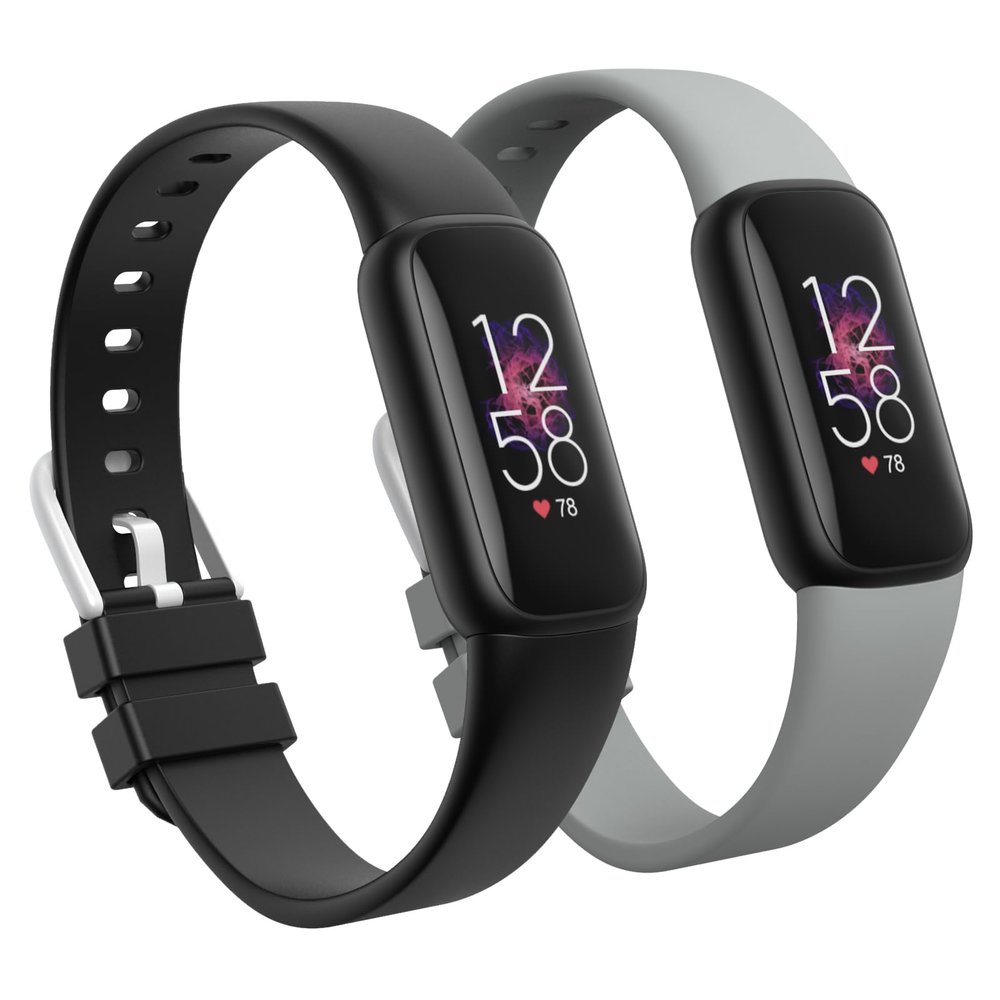2 Pack Waterproof Bands Compatible with Fitbit Luxe Bands for Women Men, Classic Soft Sports Replacement Wristbands (Large 6.7" -8.3", black/grey)