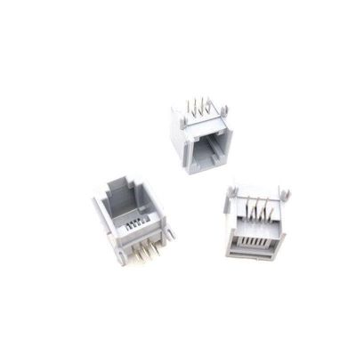 100PCS RJ11 Gray 6P6C RJ11 Phone Jack 90 Degree 6-pin Crystal Head Female Socket Connector 623PCB-6P6C