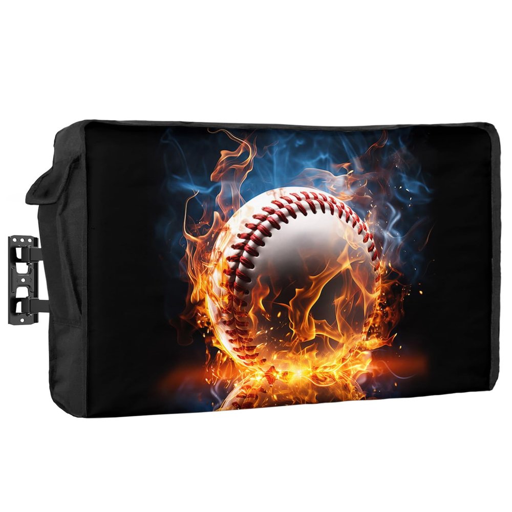 Outdoor TV Cover 40-43 Inch Weatherproof, Baseball Oxford Heavy Duty Waterproof Outside Flat Screen TV Cover Protector for Television Outdoor Accessories Sports Theme Gradient Orange Blue Black
