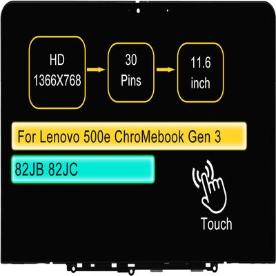 11.6" LCD Touch Screen Replacement Digitizer Assembly for Lenovo 500e ChroMebook Gen 3 82JB 82JB0001US with Bezel 30 pin (HD 1366 * 768 On-Cell Touch)