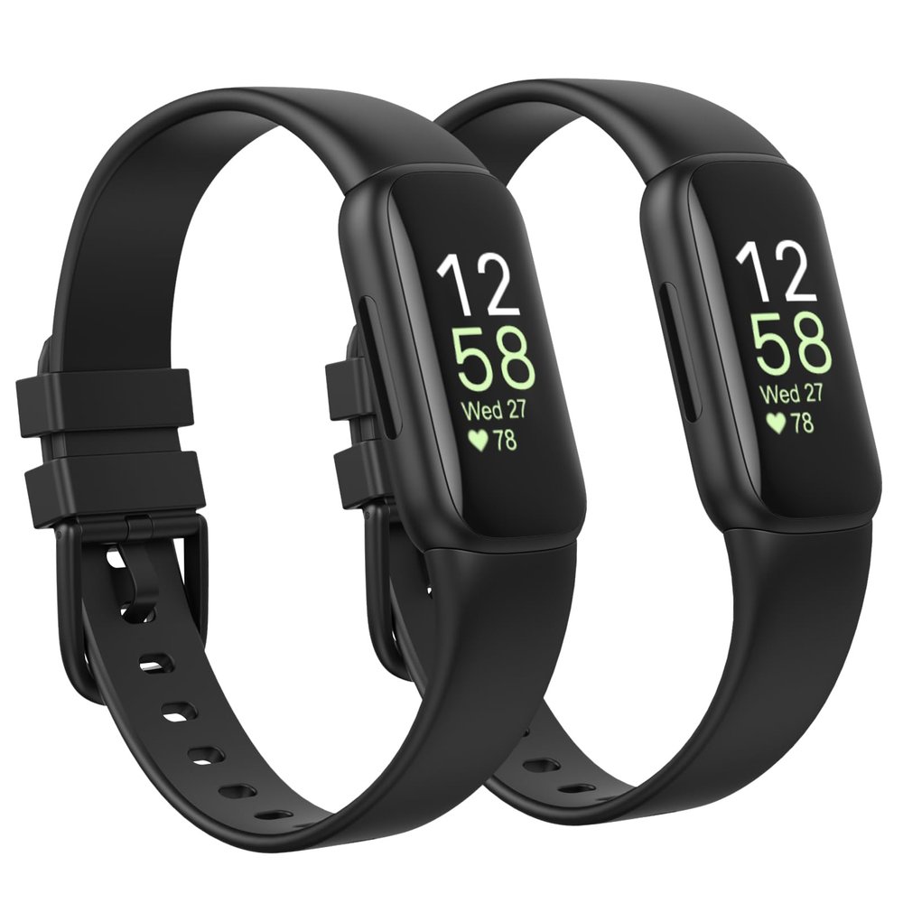 2 Pack Waterproof Bands Compatible with Fitbit inspire 3 Bands for Women Men, Classic Soft Sports Replacement Wristbands for Women Men (Black/Black, Large 7.1"-8.7")