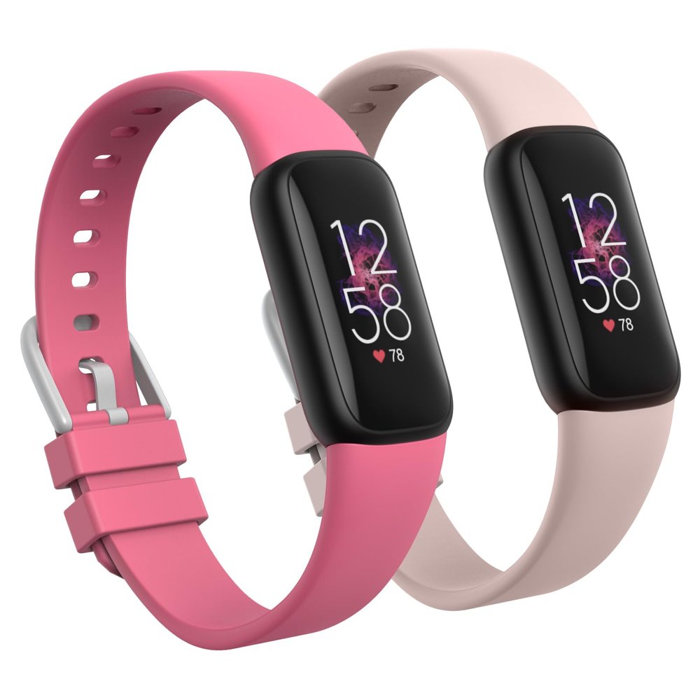 2 Pack Waterproof Bands Compatible with Fitbit Luxe Bands for Women Men, Classic Soft Sports Replacement Wristbands for Women Men (Small 5.5" - 7.3", pink/red)