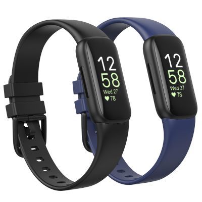 2 Pack Waterproof Bands Compatible with Fitbit inspire 3 Bands for Women Men, Classic Soft Sports Replacement Wristbands for Women Men (Black/navy blue, Large 7.1"-8.7")