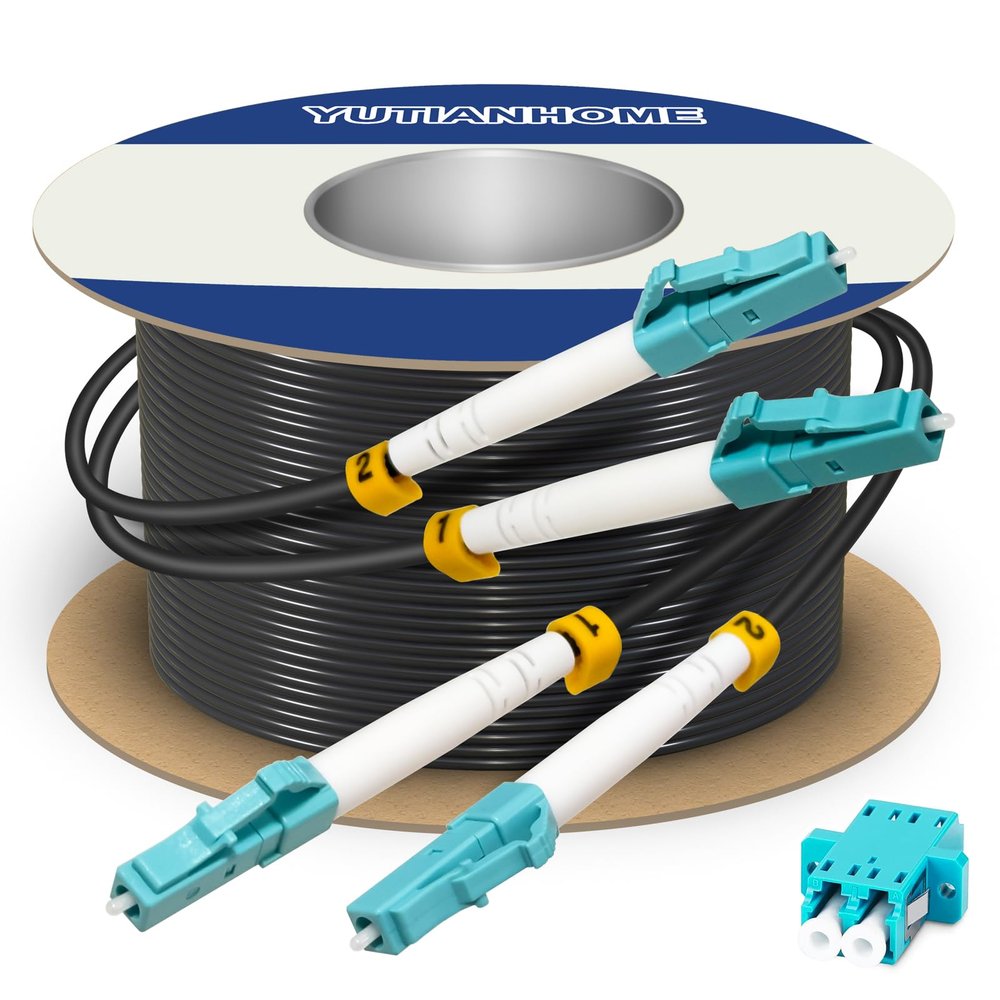 100 Meters Armored Fiber Patch Cable OM3, LC to LC Fiber Optic Cable Cord 10GB/Gigabit Multimode Jumper Duplex 50/125um, Multi Mode Outdoor OM3 LC Fiber 330 Foot