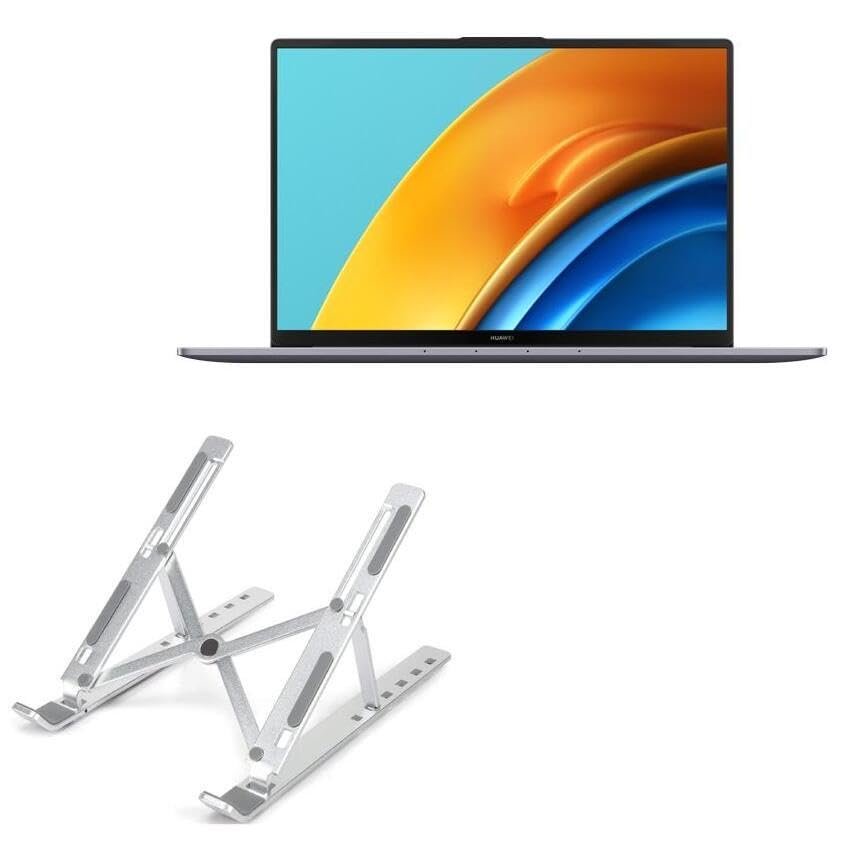 BoxWave Stand and Mount Compatible with Huawei MateBook D 16 (16 in) - Compact QuickSwitch Stand, Portable Multi Angle Viewing Foldable Riser - Metallic Silver