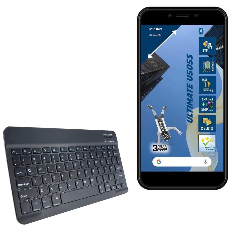 BoxWave Keyboard Compatible with Energizer Ultimate 505s - SlimKeys Bluetooth Keyboard, Portable Thin with Chiclet-Style Keys - Jet Black