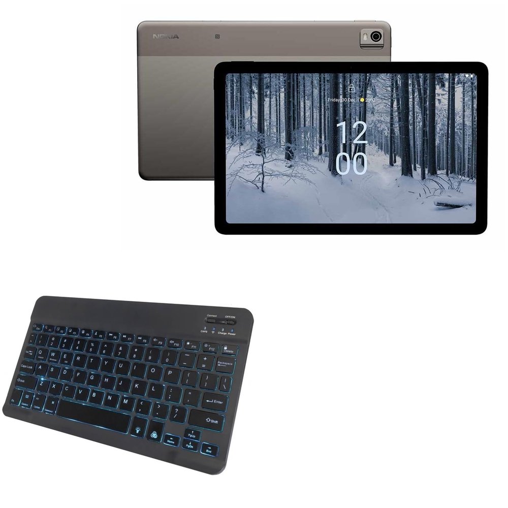 BoxWave Keyboard Compatible with Nokia T21 - SlimKeys Bluetooth Keyboard - with Backlight, Portable Slim LED 7 Colors - Jet Black