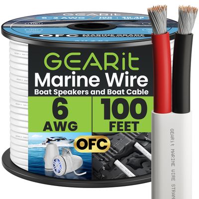 GEARit 6 Gauge Marine Wire, 6/2 AWG (100ft) Duplex 2-Conductor Insulated Red & Black Cable, Marine Grade Tinned Copper Oxygen Free for Boat, Automotive, RV, Camper, Trailer, Electrical