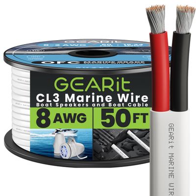 GEARit 8 Gauge Marine Wire, 8/2 AWG (50ft) Marine Grade Tinned Copper Oxygen Free, Duplex 2-Conductor Insulated Red & Black Electrical Cable for Boat, Automotive, RV, Camper, Trailer