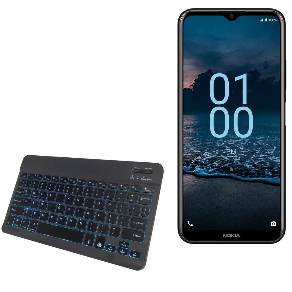 BoxWave Keyboard Compatible with Nokia G100 - SlimKeys Bluetooth Keyboard - with Backlight, Portable Slim LED 7 Colors - Jet Black