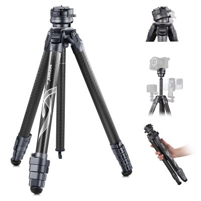 NEEWER LITETRIP LT32 62" Travel Tripod Carbon Fiber with 15 Leveling 360 Panorama Head, Detachable Center Axis, Fast Flip Buckle, Arca QR Plate Compatible with PD, (Former TP62)