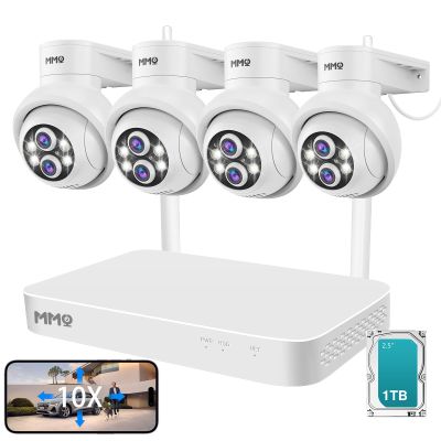 MMQ Auto Track &10x Hybrid Zoom Dual Lens WiFi Security Camera System, 4PCS Wireless Cameras Outdoor with 1T HDD,10CH Expandable 5MP NVR, PTZ 2-Way Audio,Color Night Vision, Compatible with Alexa