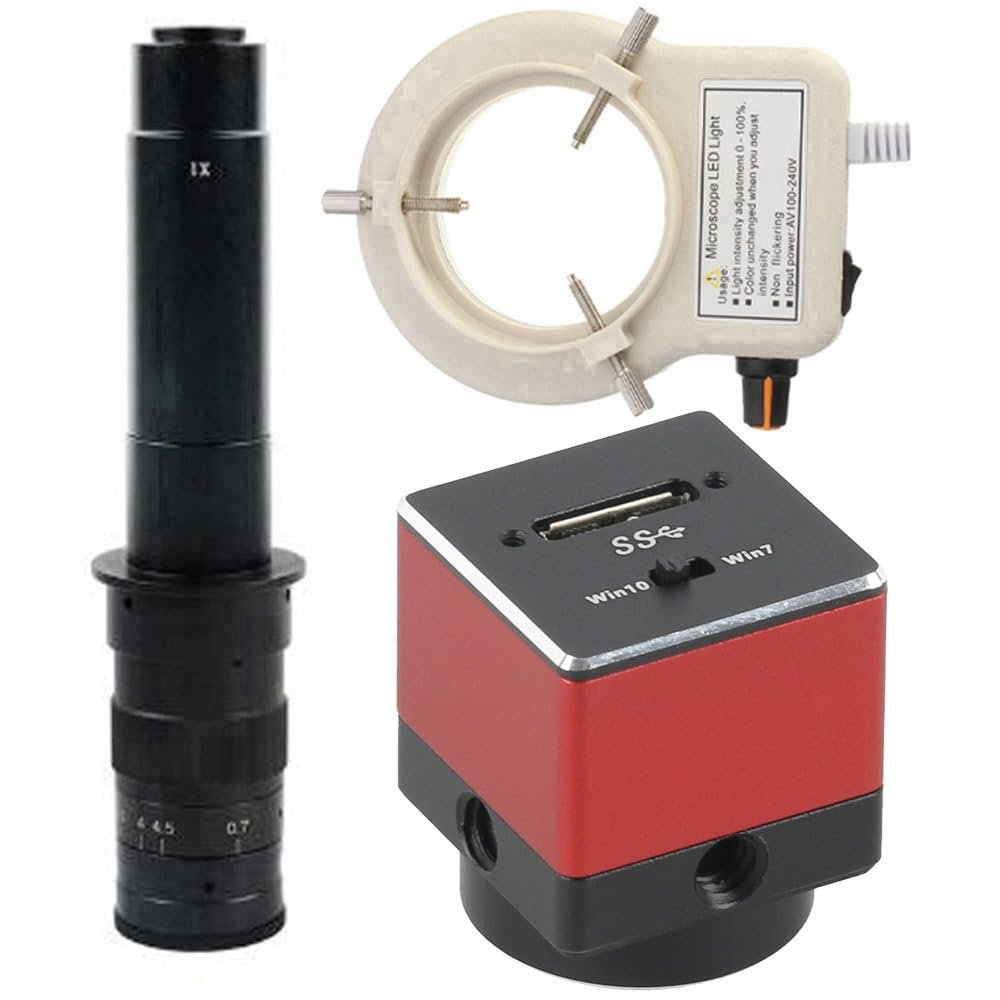 5.0MP Micro USB 3.0 HD Digital Industrial Microscope Video Electronic Camera & 300X C-Mount Lens Whit 56-LED Adjustable Ring Light