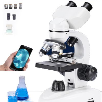 DESHVA Electron Microscope Adult, Binocular Microscope, 4*Objective/4*Eyepiece, 45 Angle for Comfortable Viewing and Can Be Connected to A Mobile Phone, Biological Microscope Profesional-12000X