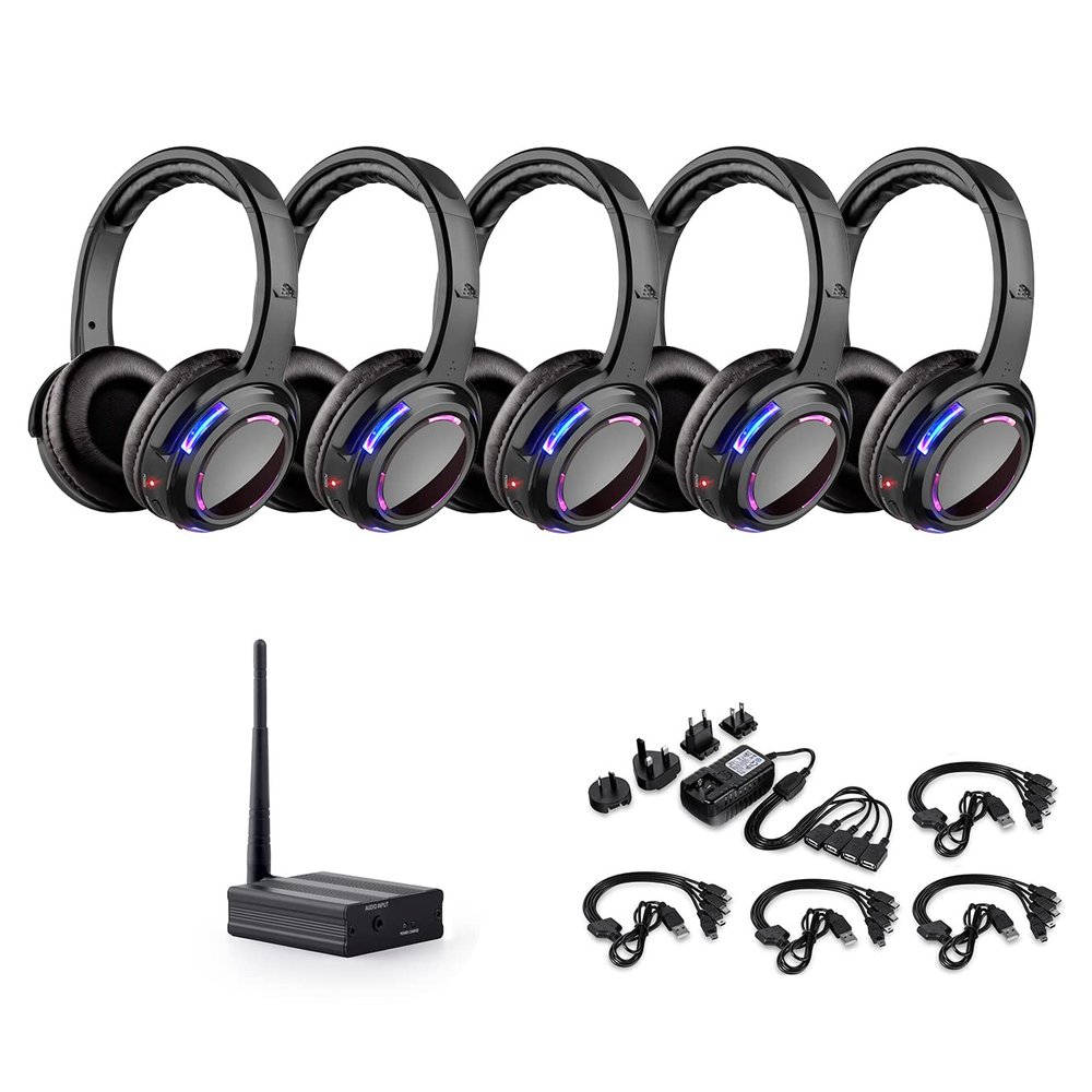 AYVVPII Professional Silent Disco LED Wireless Headphones and RF LED Silent Disco Earphones for iPod MP3 DJ Music Pary Club (30 led Headphone + 1 Transmitter)