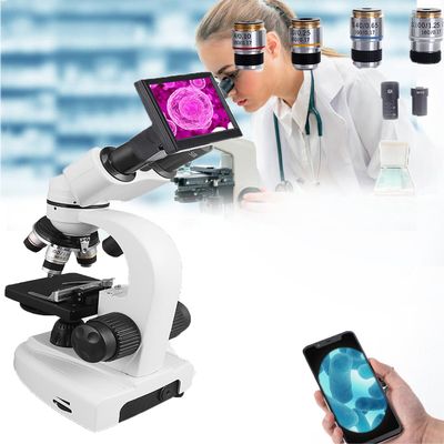 DESHVA Binocular Microscope Profesional, Laboratory Equipment, 30000x,4*Objective/4*Eyepiece, with Display, Vernier Caliper, Research Set, for Teaching and Research-12000X