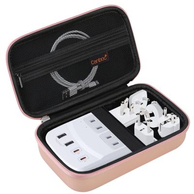 Canboc Travel Carrying Case for Ceptics Universal Travel Adapter Kit, World Travel Adapter Kit Storage Organizer, Zipper Mesh Bag fit USB Cable, Rose Gold (Case Only)