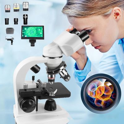 DESHVA Binocular Microscope Profesional, 60000x with Display, 3 Objective Lenses/6 Eyepieces, Biological Microscope, Dual Light Source Illumination, for Research and Study- with Microscope