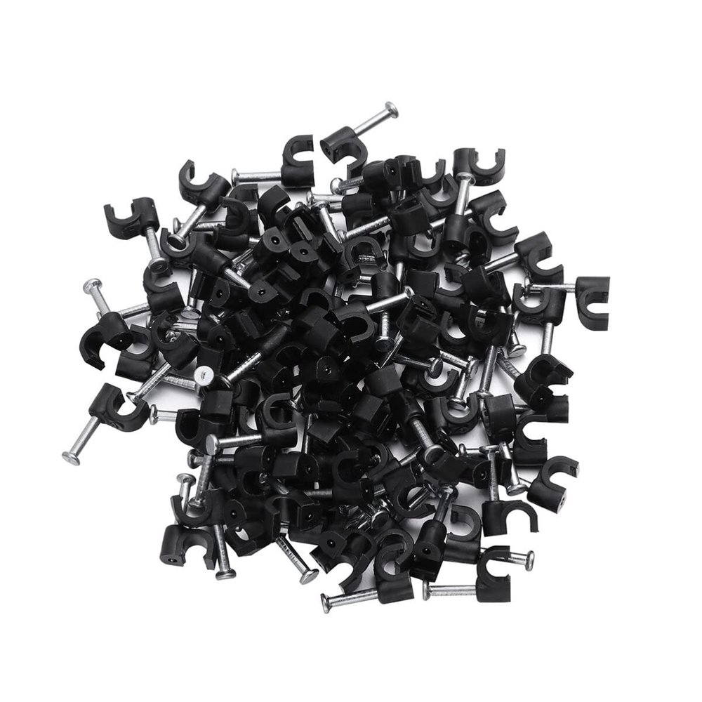 UKCOCO 100pcs Black Plastic Cable Clips for Cord Organization Wall Fasteners for Home to Install Wire Fixers for Power Cords and Phone Lines