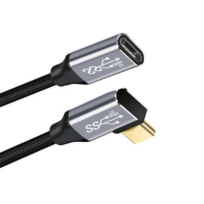 NFHK Left Right Angled USB-C USB 3.1 Type C Male to Female Extension Data Cable 10Gbps 100W with Sleeve for Laptop 300cm